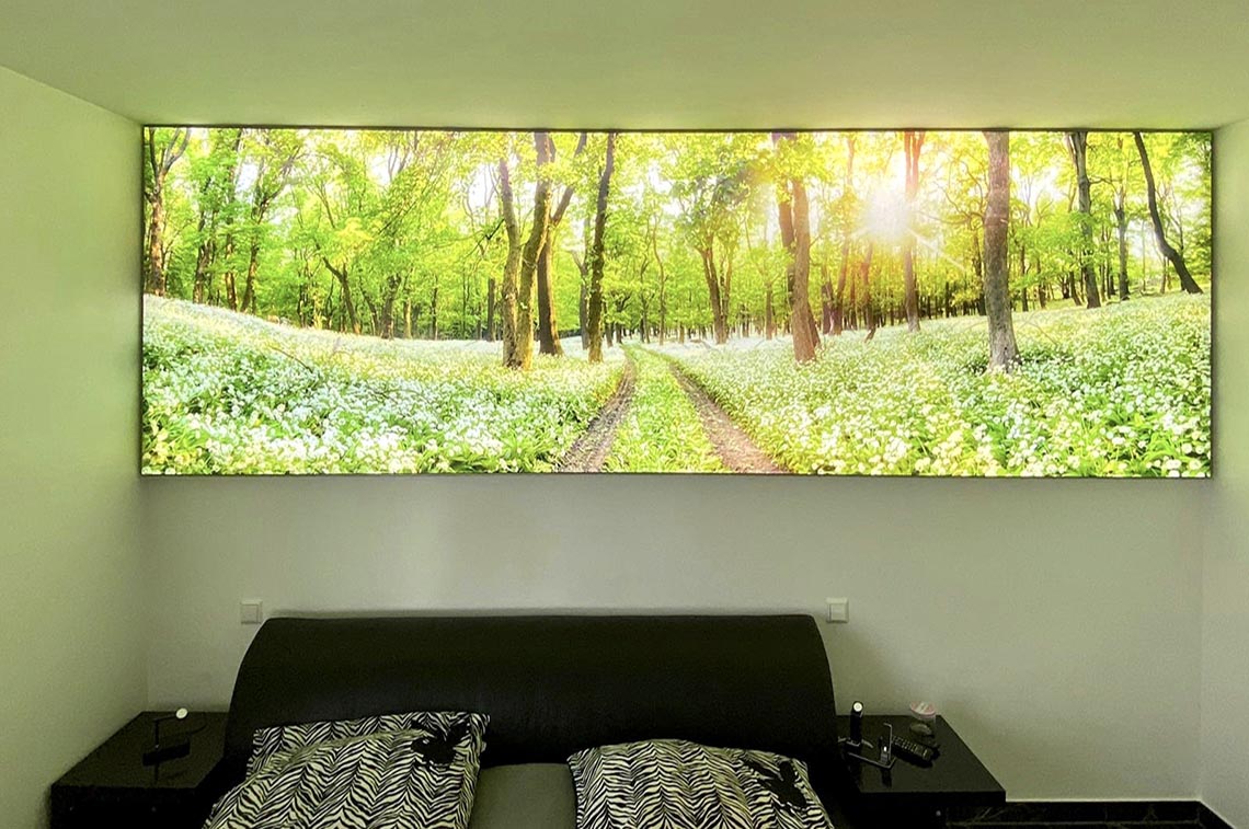 Lackspanndecke Schlafzimmer Lichtdecke Wandbild Motiv bedruckt Spanndecke 