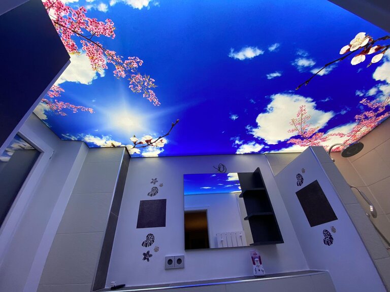 Lichtecke_Badezimmer_KirschbluetenundHimmel Spanndecke Lichtdecke Bad Power LED Motiv